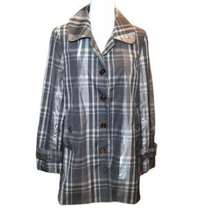 Kenar Lightweight Metallic Plaid Car Coat Jacket Gray Sz S